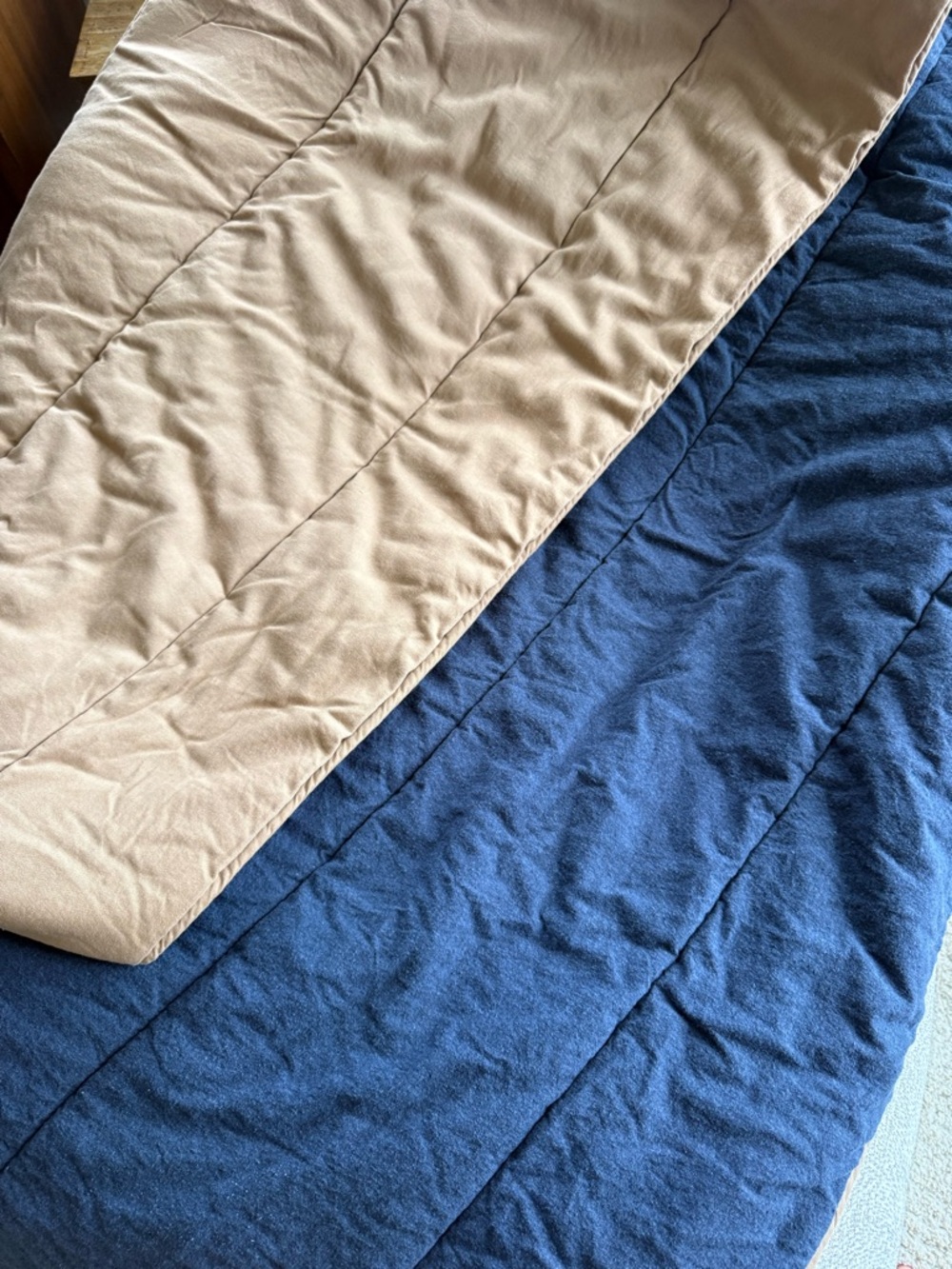 Pottery Barn PB Dorm Reversible Full/Queen Comforter Navy Blue & Camel Cotton